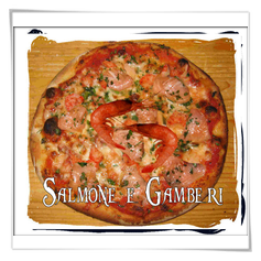 Gamberi e Salmone: Salsa, Mozzarella, Gamberi, Salmone, Prezzemolo